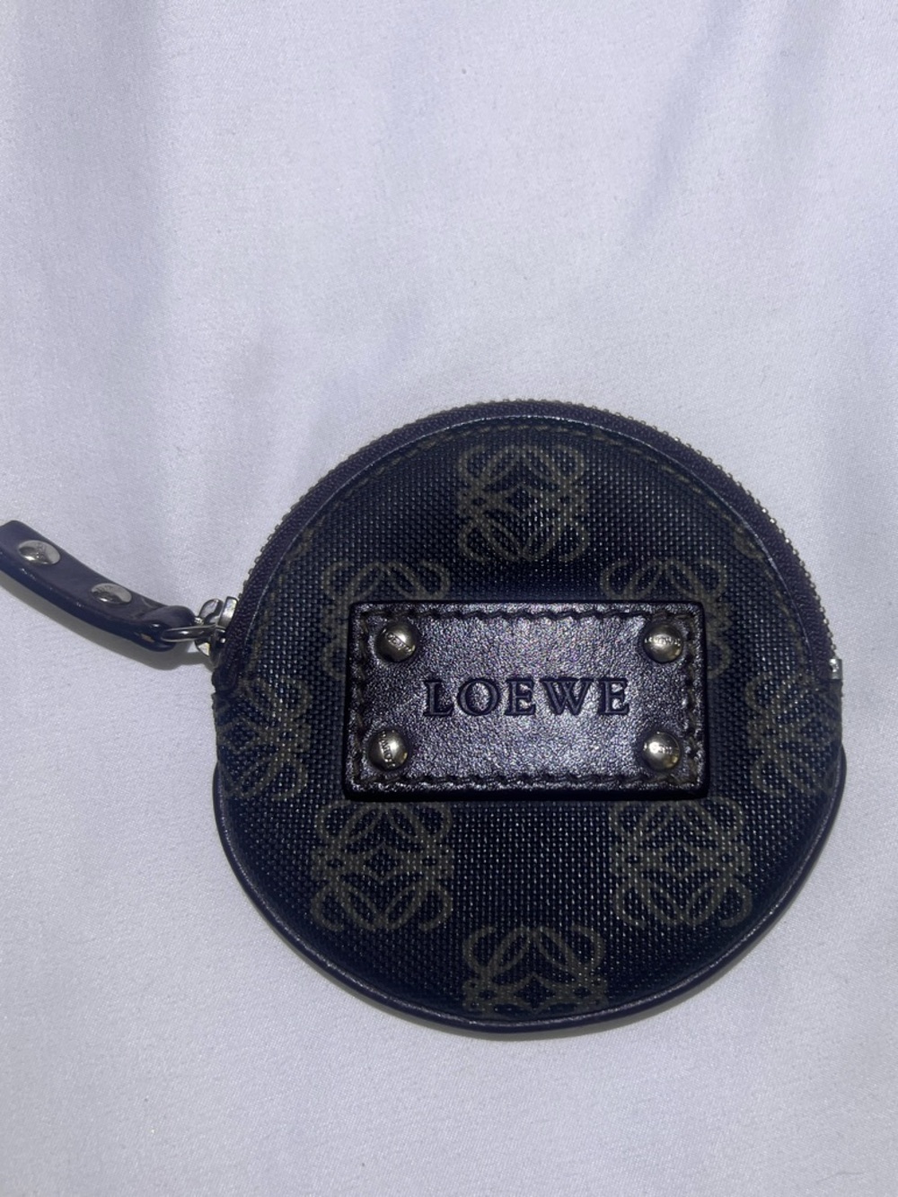Loewe Round Coin Pouch with Beige Anagram Print